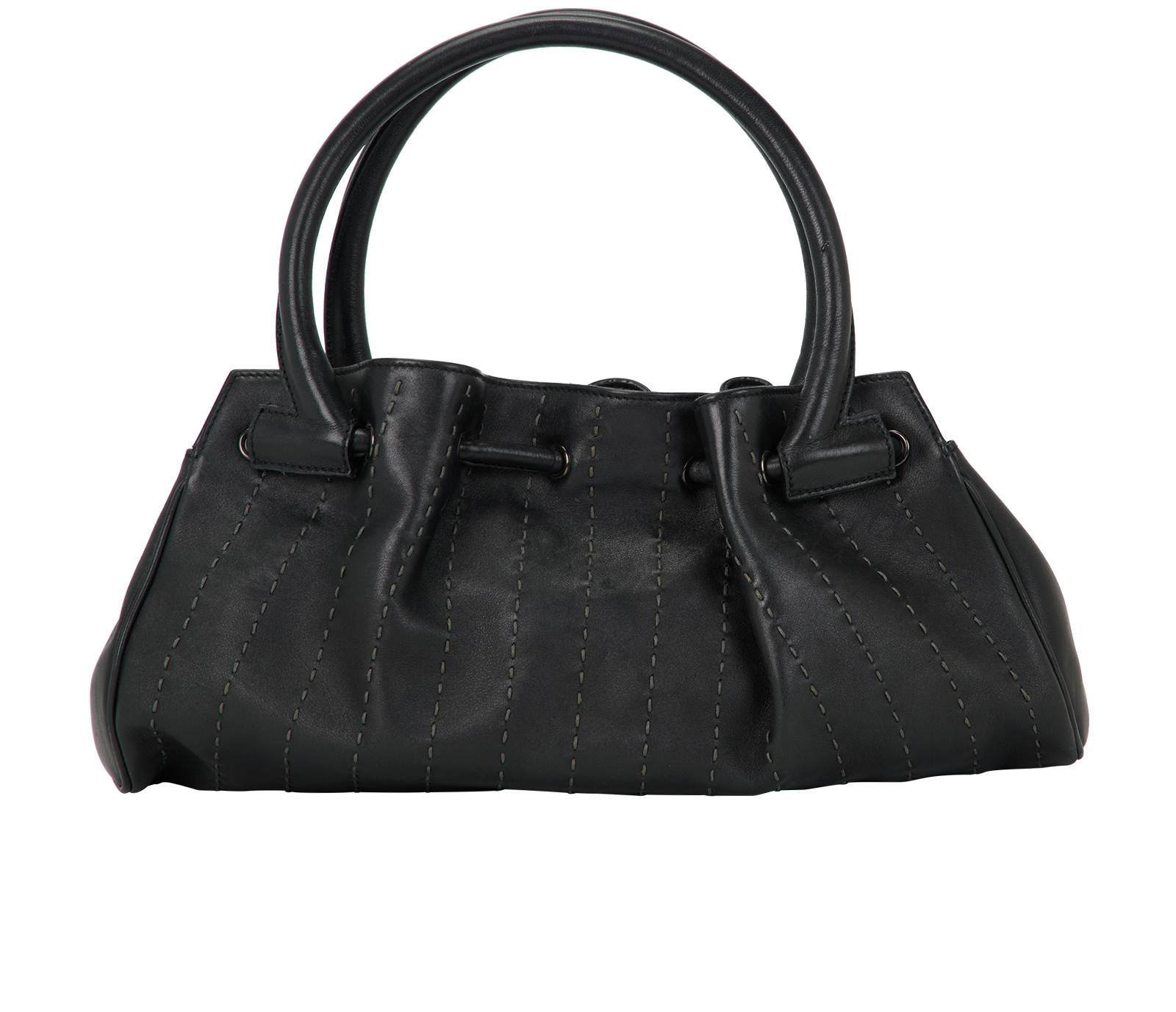 Vintage Gathered Bag, &pound;195, Handbags, Black, Leather, Back view